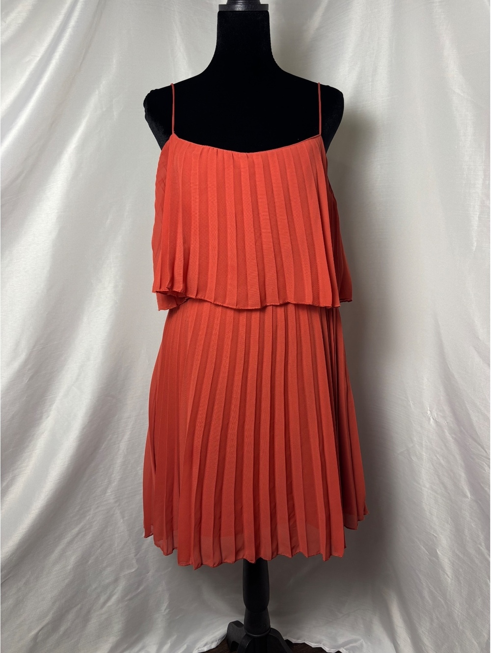 ASOS Vibrant Orange Pleated Sleeveless Dress UK 8 EU 36 US 4 Lightweight Chiffon
